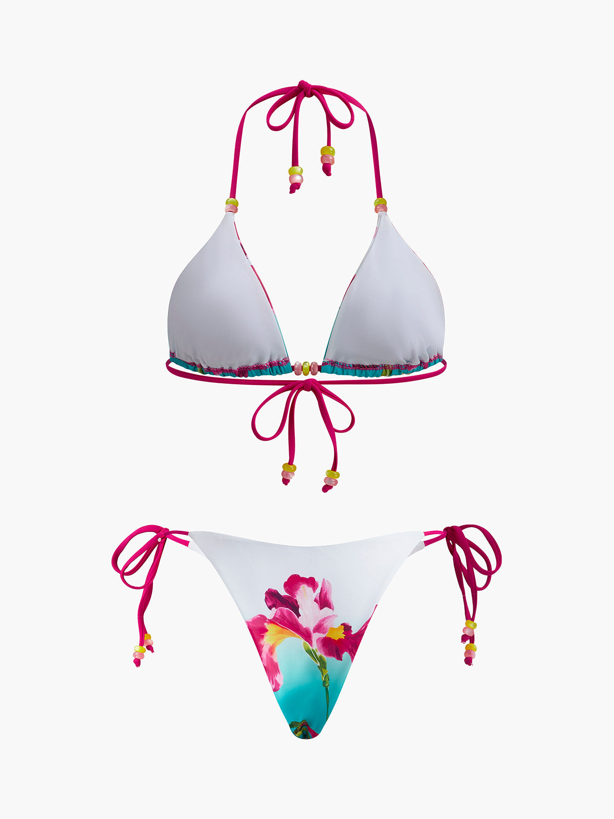 Çiçek Desenli Boncuklu Bikini Seti
