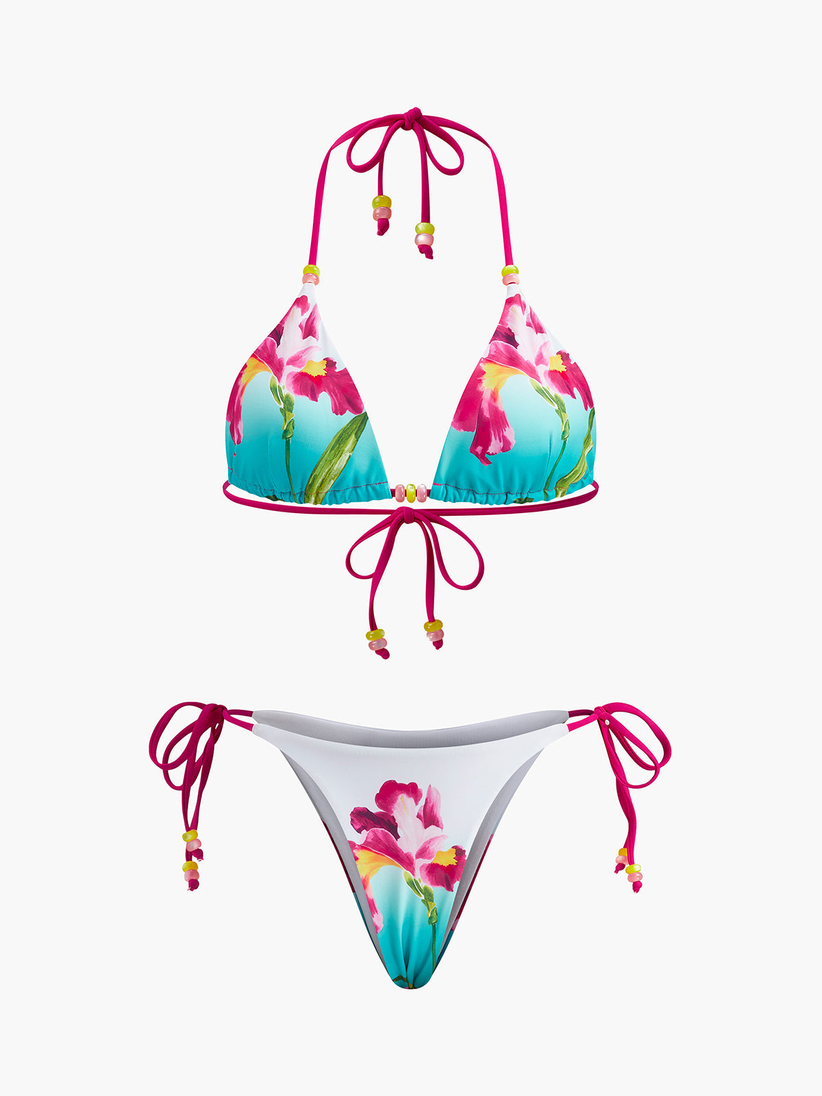 Çiçek Desenli Boncuklu Bikini Seti