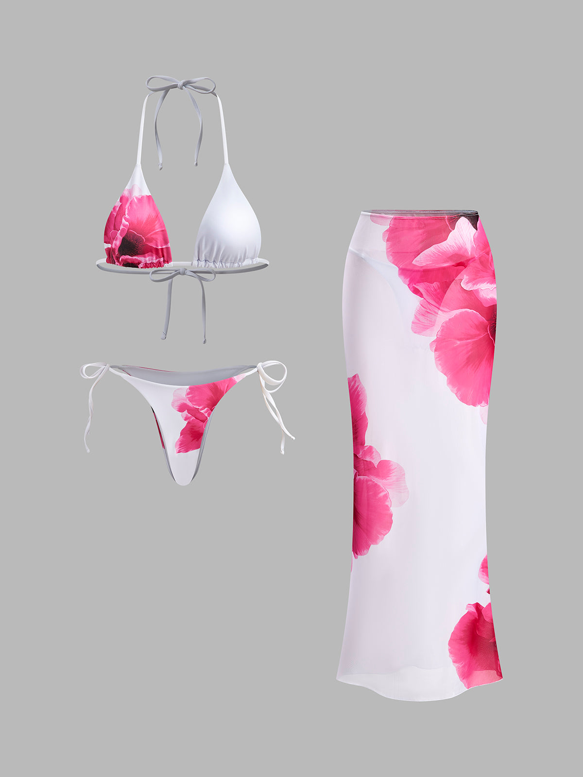 Çiçekli Bikini Seti ve Şeffaf Etek