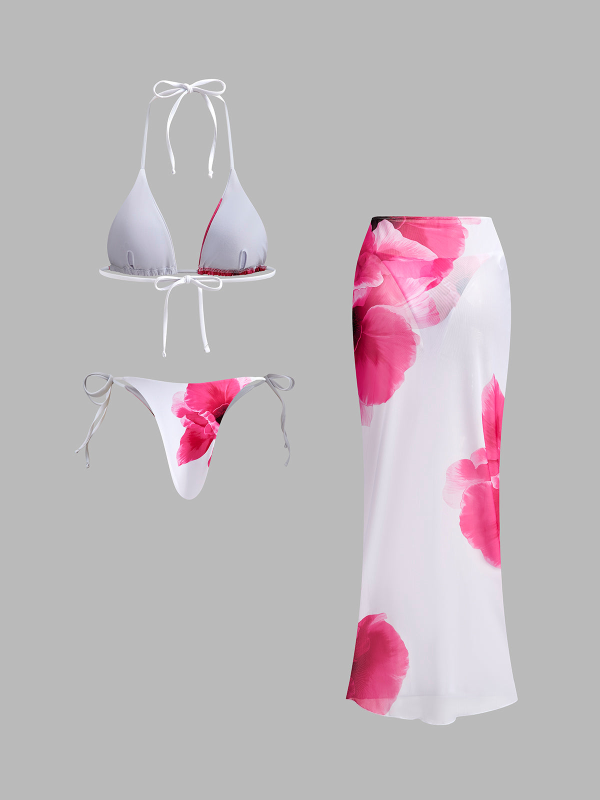 Çiçekli Bikini Seti ve Şeffaf Etek