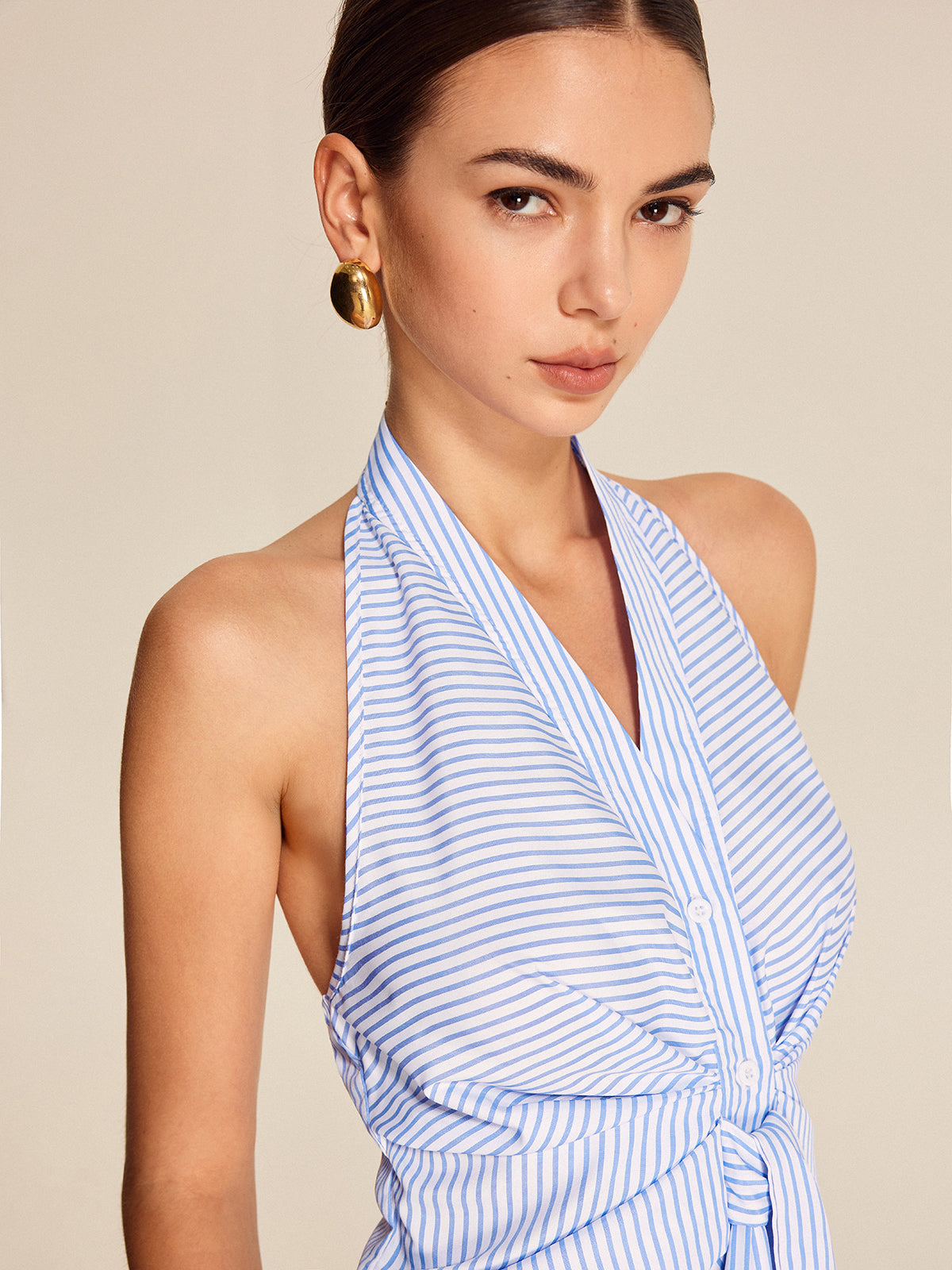 Çizgili Halter Bağlamalı Üst