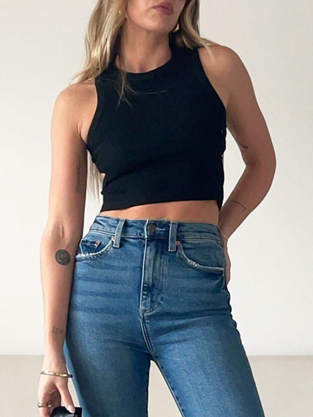 Düz Sırt Kesimli Crop Tank Top