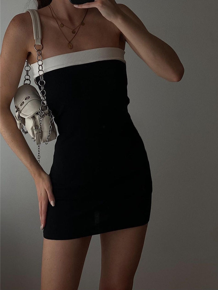 Kontrast Kesimli Bodycon Kısa Elbise