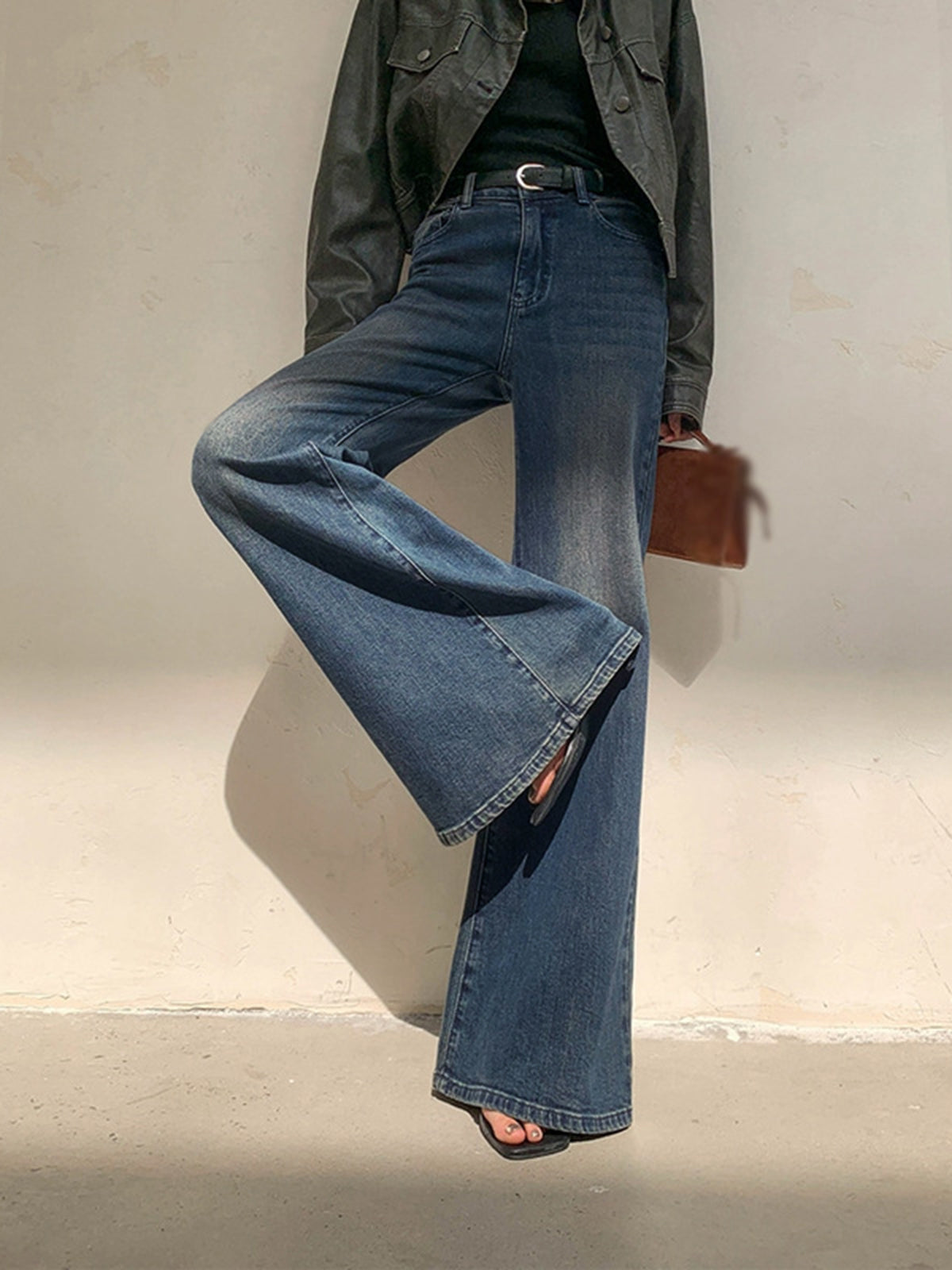 Vintage Denim Yıkanmış Geniş Paça Kot