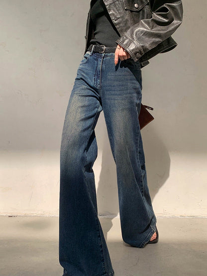 Vintage Denim Yıkanmış Geniş Paça Kot