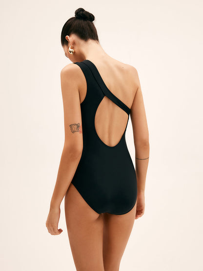 Asymmetric Cut One Piece Swimsuit