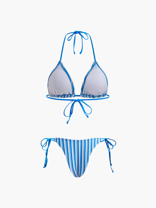 Halter Üçgen Çizgili Bikini Takımı