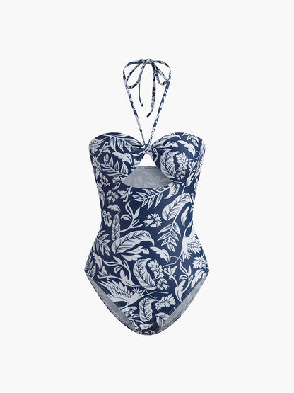 Flower Pattern Halter Cut Swimsuit