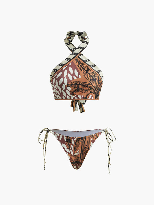 Retro Baskılı Halter Bikini Takımı