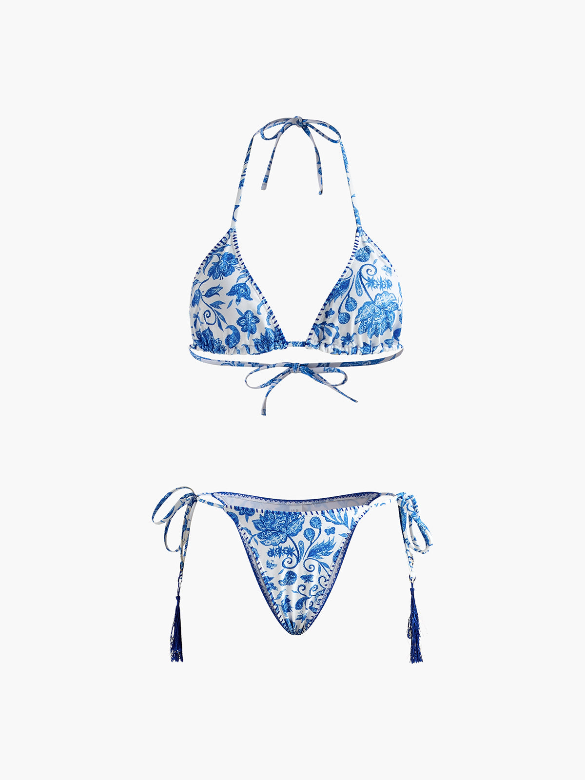 Printed Fringed Adjustable Strap Bikini Set