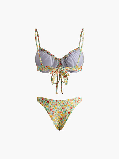 Flower Printed Front Tied Bikini Set