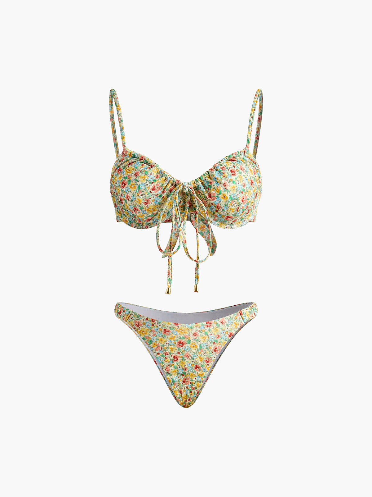 Flower Printed Front Tied Bikini Set