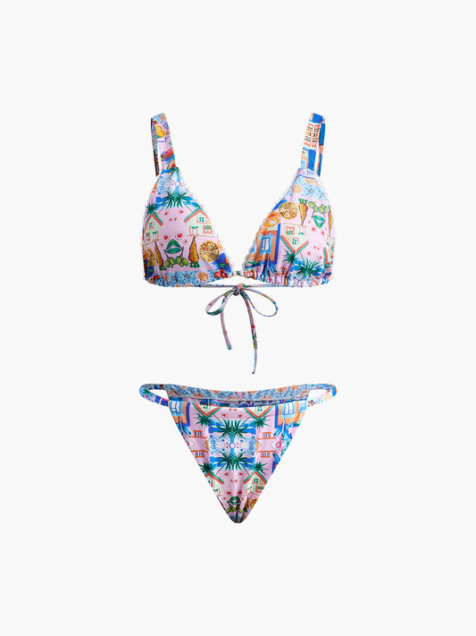 Printed Adjustable Strappy Bikini Set