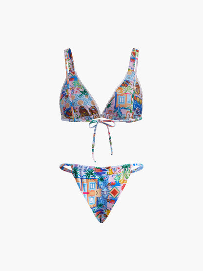 Printed Adjustable Strappy Bikini Set