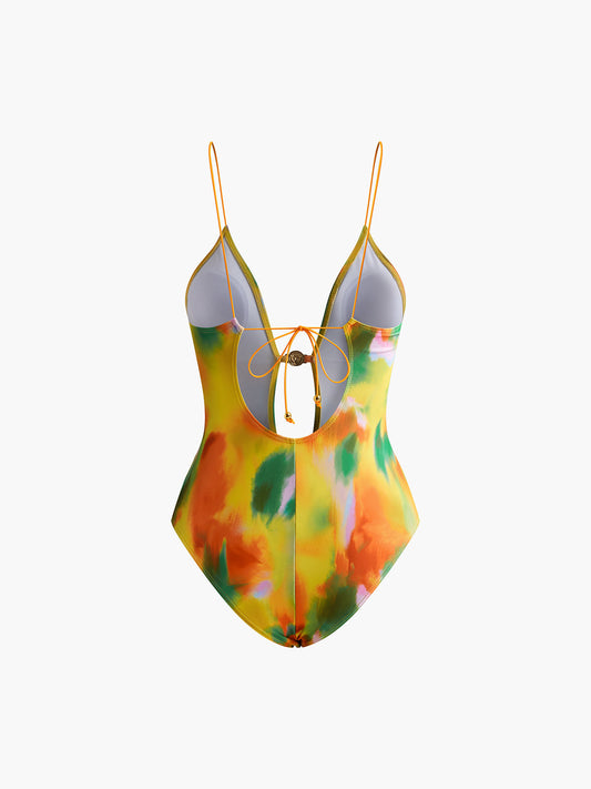 Cut Metal Print One Piece Swimsuit