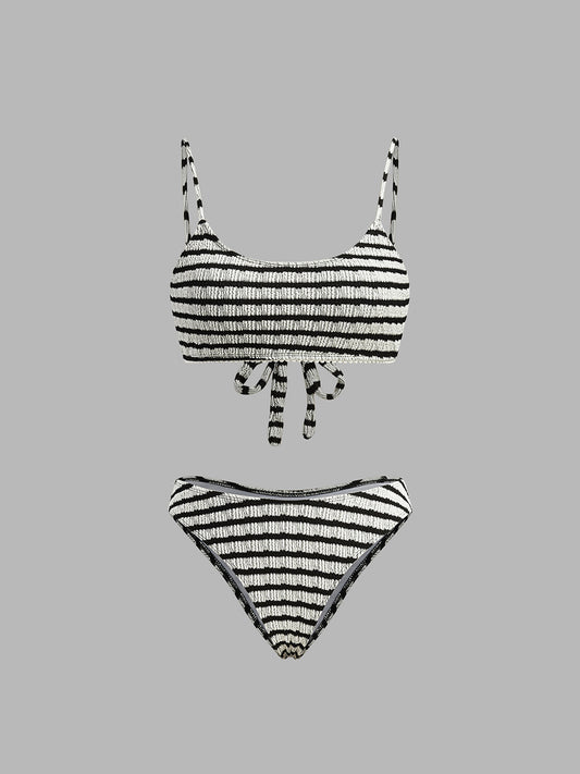 Striped Back Tie Bikini Set