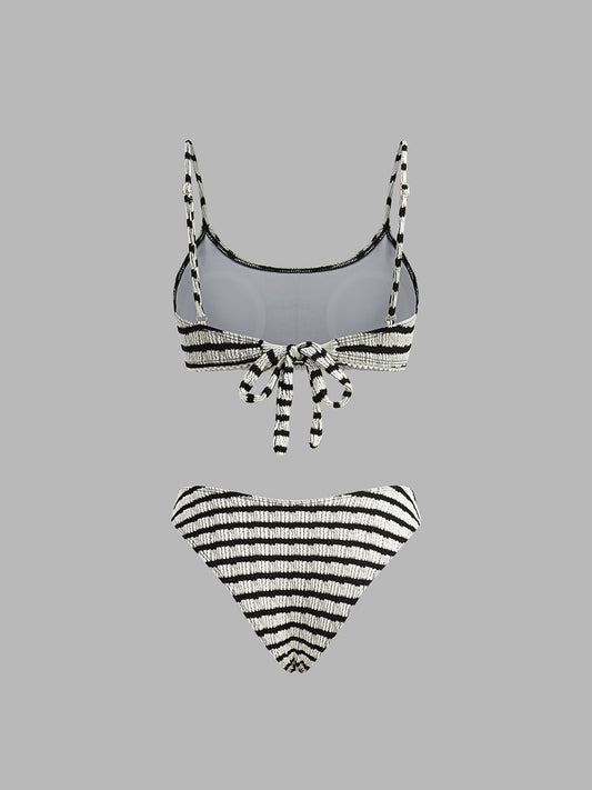 Striped Back Tie Bikini Set