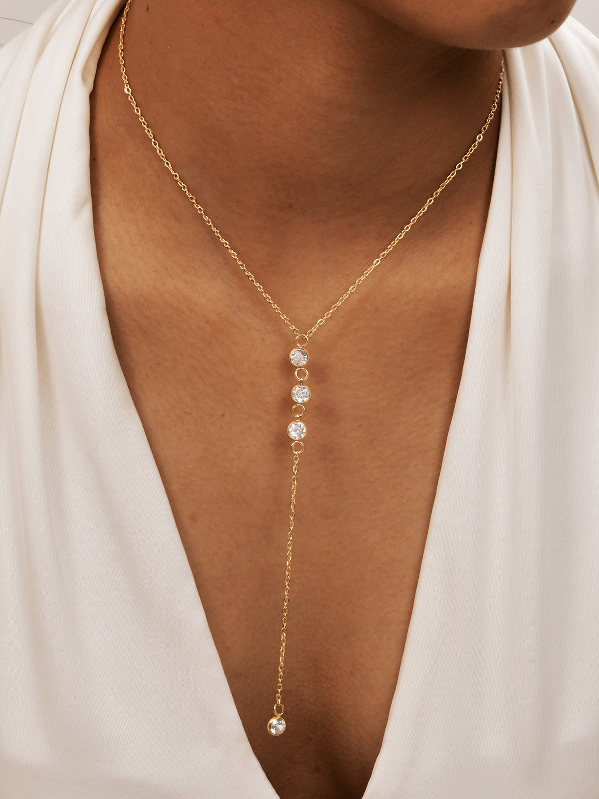 Rhinestone Lariat Damla Kolye