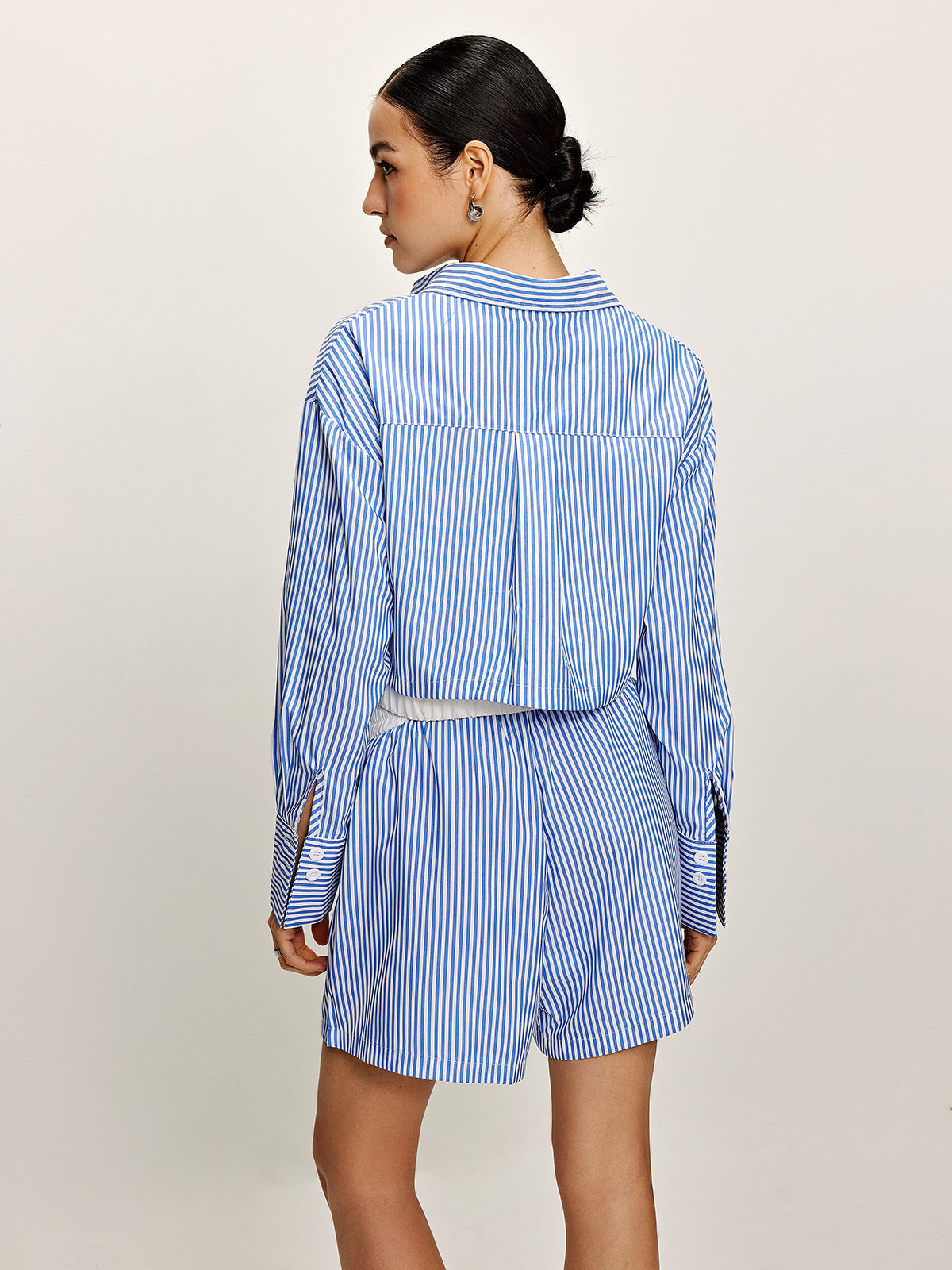 Patchwork Pinstripe Yaka Crop Şort Takım