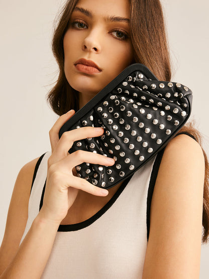 Çivili Pileli Clutch Çanta