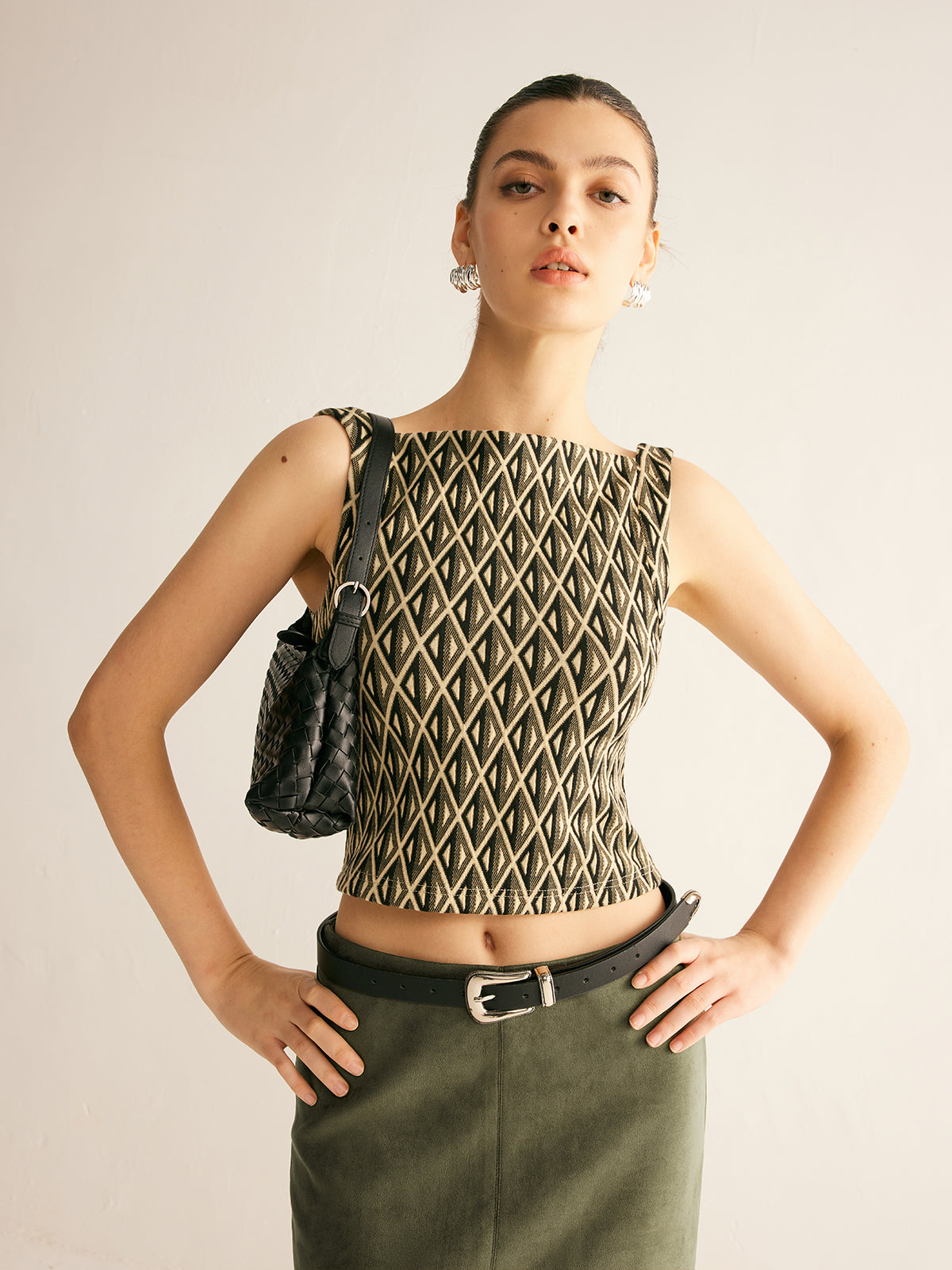 Geometrik Desenli Crop Tank Top