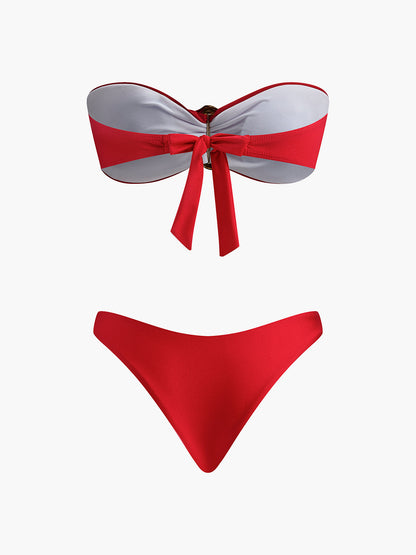 Metal-Detail Bow Bandeau Bikini