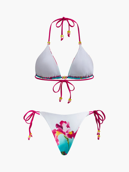 Çiçek Desenli Boncuklu Bikini Seti