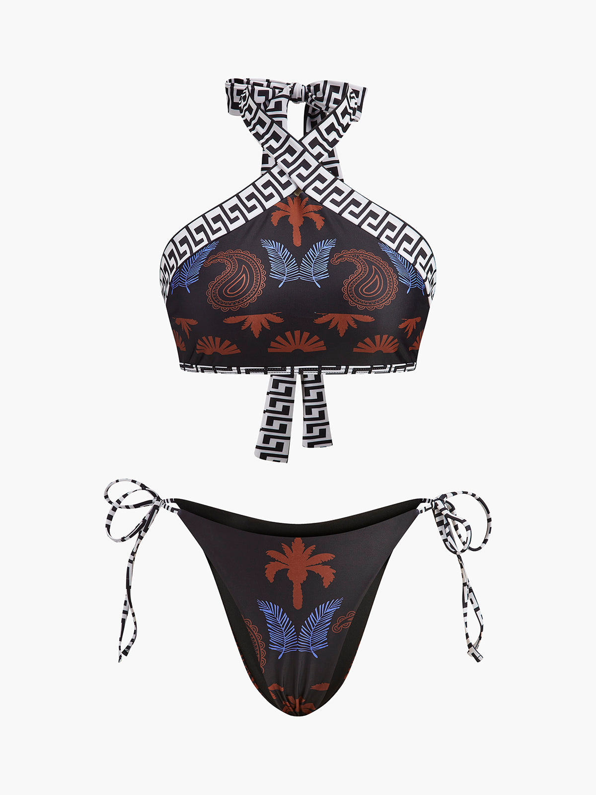 Boho Desenli Bağlamalı Halter Bikini