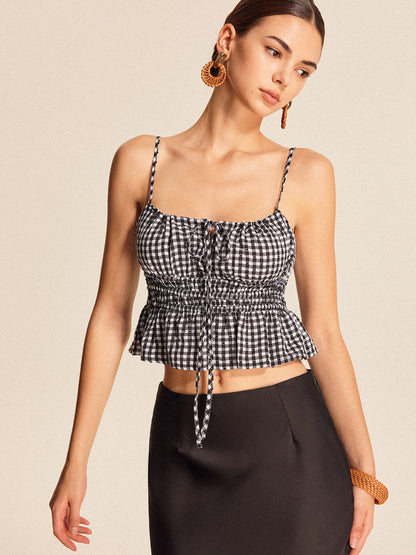 Smokalı Peplum Gingham Askılı Üst