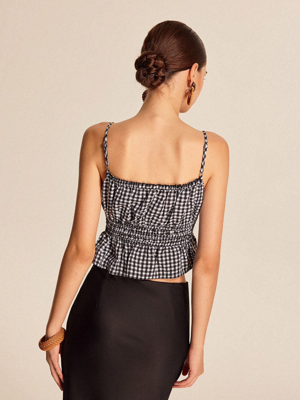 Smokalı Peplum Gingham Askılı Üst